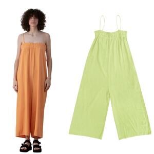 Ali Golden Elastic Jumper Jumpsuit Linen Yellow Citron Wide Leg Alienates Large